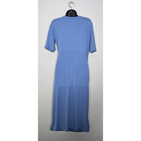 Betabrand Dress Size Large Blue Jersey Knit Twisted Knot Draped Sheath - Picture 5 of 8